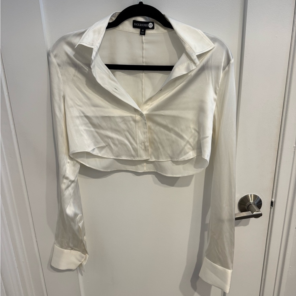 White Cropped Satin Blouse